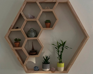 Estante de pared de nido de abeja grande, estantes para libros, sala de estar, estante de aceite esencial de cristal triangular <span class=keywords><strong>hexagonal</strong></span> de madera maciza - Product Image 5
