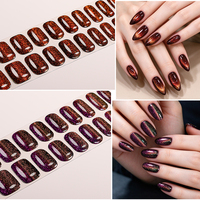 Stiker Kuku Gel Magnetik Cat Eye Glossy Sparkle 22 Strip Warna Ungu Plum Non-Toksik Bebas UV untuk Salon Grosir