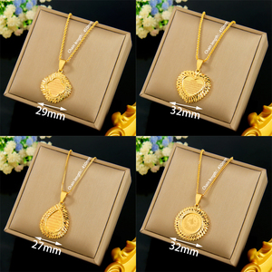 Collane con ciondoli a forma di lettera araba in stile classico AYONG, placcate oro 18k, design a cuore/moneta/quadrifoglio, gioielli di tendenza - Product Image 6