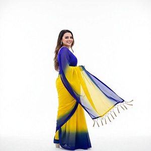 Sari de Bollywood para Mujer, Largo hasta el Suelo, de Poliéster con Lentejuelas y Bordado Completo en Georgette, para Bodas y Fiestas - Product Image 3