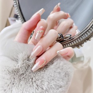 <span class=keywords><strong>Faux</strong></span> ongles à presser faits main en gel UV, effet œil de chat, pailletés, tons chauds, transparents glacés, peints à la main, style Maillard, pour festival - Product Image 3