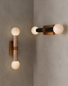 Lámpara de Pared Moderna de Diseño Cilíndrico con Globos de Vidrio y Mármol Travertino, Latón Sólido, Latón Antiguo, <span class=keywords><strong>Beatrix</strong></span>, Aplique de Pared Negro para Baño - Product Image 6