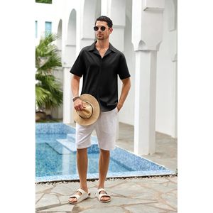 <b>Mens</b> 100% Cotton <b>Linen</b> Button Down <b>Shirts</b> Short Sleeve Basic Cuban Regular Fit Wedding Tops for Spring Summer Size 6XL - Product Image 2