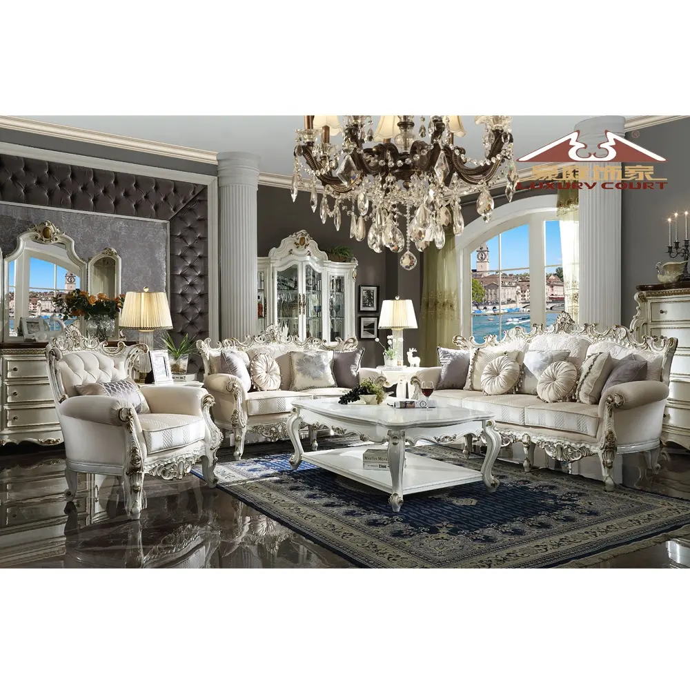 LongHao High Quality Fabric Royal Luxury living room furniture sets luxury furniture sofa set solid wood for home using