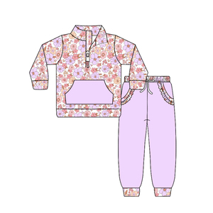 Conjunto GLP3282 CUSTOM para Niña Pequeña, Estampado de Flores Rosadas, Cierre de Cremallera, Conjuntos de Manga Larga al por Mayor para Niñas - Product Image 5