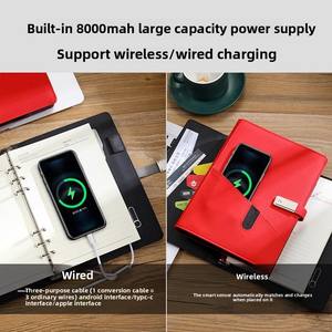 Coffret Cadeau Bloc-Notes de <span class=keywords><strong>Bureau</strong></span> Sans Fil avec Chargeur, Couverture en Cuir PU, Clé USB et Batterie Externe pour Écriture - Product Image 2