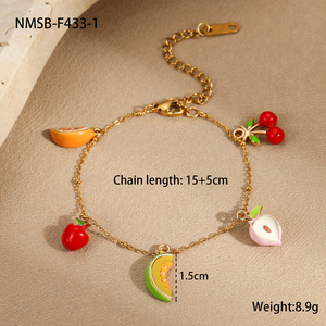 Bijoux pour bébés mignons Éléments de fruits Bracelet hypoallergénique en acier inoxydable Étanche Fleur de fraise et de cerisier pour filles - Product Image 5
