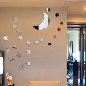 달 별 아크릴 거울 벽 스티커 어린이 방 벽 장식 욕실 방수 방습 스티커 방 장식