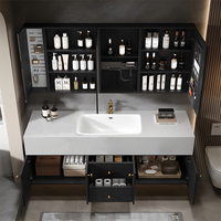 Meuble de salle de bain de luxe italien, meuble-lavabo mural en bois massif avec lavabo et miroir anti-buée LED, armoire de rangement