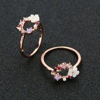 Bague élégante en forme de couronne de fleurs de papillon, plaquée or rose, avec zircon coloré, pour femmes, bijoux tendance, cadeau