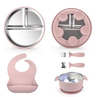 Nouvel ensemble de 6 assiettes et bols pour bébé en acier inoxydable 304 moderne sans BPA avec silicone, idéal pour les repas