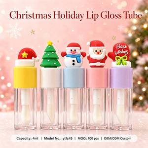 ISMAN 4ml Tube de brillant à lèvres de Noël mignon avec grand pinceau, motifs Père Noël, Bonhomme de neige, Sapin, Emballage cosmétique en plastique transparent, Vente en gros, Vide - Product Image 1
