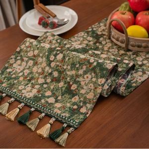 Camino de Mesa de Poliéster y Algodón Lavable, Estilo Pastoral Floral Jacquard con Borlas, Textura Suave y Gruesa, Transpirable y Personalizable - Product Image 3