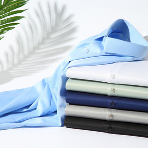 Camisa de Seda de Sarga Blanca para Hombre, Nueva Colección 2025, Personalizada, Manga Larga, <span class=keywords><strong>Sin</strong></span> Plancha, Monocromática, Transpirable, Casual, Entallada, para Primavera - Product Image 2