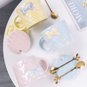 Creative Bow Relief <b>Mug</b> <b>Cute</b> Large Capacity <b>Mug</b> with Lid Spoon Girl Heart Coffee Cup - Product Image 3