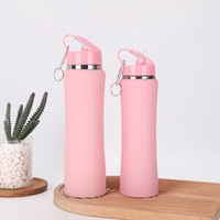 Botella de agua aislada de acero inoxidable con curva elegante, tapa de pajita giratoria, lavado a mano, sin BPA, ideal para caliente
