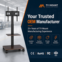Support TV en bois FS614 avec hauteur réglable VESA 400x400mm, chariot TV sur pied avec roulettes pivotantes à 360°, meuble de salon