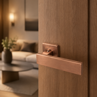Poignée de porte intérieure minimaliste en acier inoxydable 304, base carrée, barre plate, finition or rose brossé