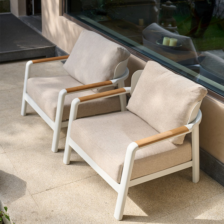 Modern Outdoor Garden Sofa Set with Teak Furniture and Cushions for Hotels and Patios