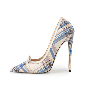 Designer Women's <strong>3D</strong> <strong>Printing</strong> Plaid Pattern Bowknot Single Pumps Formal Office Shoes for All Season High <strong>Heels</strong> - Product Image 2