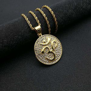 yunnique Hip Hop Jewelry Gold Plated Stainless Steel Om Pendant Necklace Pave Setting Unisex Gift - Product Image 1