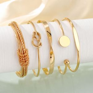 Punk Trendy Zinc Alloy Bracelets <b>Set</b> for Unisex Gold Color Bead Cuban Chain Irregular Layered Hand Charm Bracelet <b>Set</b> - Product Image 3