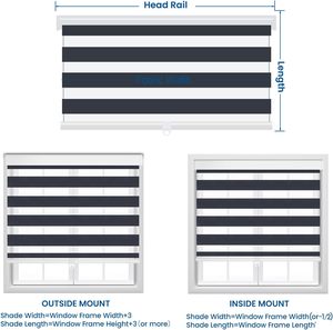 Stores à rouleau zébrés sans fil à double couche et à arrêt libre Jour et nuit Stores à rouleau intégrés pour rideaux transparents Technique unie - Product Image 5