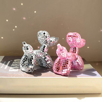 Ballon en mousse style boule disco, chien en verre, mosaïque miroir argentée rose scintillante, statue d'animal mignon, pour fête d'Halloween