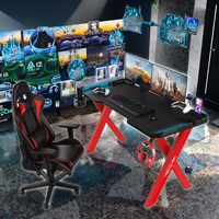 Prix d'usine, bureau de jeu pour ordinateur avec éclairage LED RGB personnalisé de 120 cm, table de jeu en métal noir avec pieds rouges