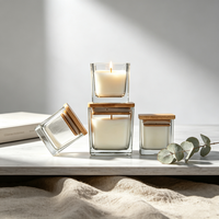 Bocaux carrés pour bougies de 10 oz avec couvercles en bambou, en verre épais haute transparence, pour la fabrication de bougies sous marque privée