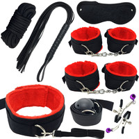 11-in-1 BDSM Bondage-Set Plüsch-Leder-Handschellen Peitsche Halsband Sex-Spielzeug-Set für Paare Anfänger