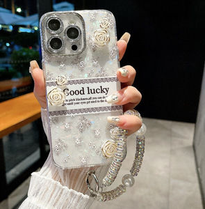 <span class=keywords><strong>Coque</strong></span> de téléphone portable de luxe en TPU <span class=keywords><strong>avec</strong></span> motif floral, camélia blanc et paillettes, protection intégrale de l'écran et de l'objectif, design antichoc pour la protection de la caméra - Product Image 5