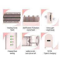 Peigne à cheveux denté en Silicone rose portable pour filles réglable à trois niveaux de chauffage LED batterie USB électrique pour usage domestique