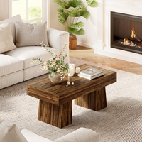 Table basse rectangulaire de style farmhouse de 47 pouces, en noyer brun, avec base épaisse, table d'appoint basse pour salon, meubles de maison