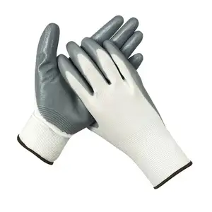 ถุงมือทำงานเคลือบไนไตรล์สีเทาไนลอนสีขาวถุงมืออุตสาหกรรมก่อสร้างยานยนต์