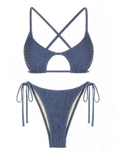 <span class=keywords><strong>Zaful</strong></span> Criss รูปดาว Keyhole smocked String BIKINI ชุดว่ายน้ำ - Product Image 6