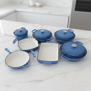 Ensemble de 11 casseroles et poêles <span class=keywords><strong>en</strong></span> <span class=keywords><strong>fonte</strong></span> émaillée pour la cuisson et la friture, pour une utilisation à domicile <span class=keywords><strong>sur</strong></span> gaz, <span class=keywords><strong>induction</strong></span> ou four - Product Image 6
