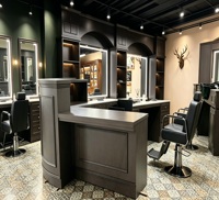 Station de Barbier Moderne Noire LUX avec Miroir en Verre – Dernier Design pour Salons de Coiffure et Barbiers