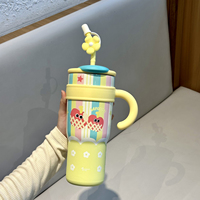 Tutup Sedotan Bunga Dekoratif Tumbler Stainless Steel Motif Kartun Pegangan Sedotan Aksesori Tutup Sedotan Kapasitas Besar Cangkir Terisolasi