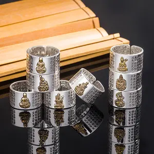 Anillo <span class=keywords><strong>de</strong></span> Feng Shui, Anillo Ajustable Abierto <span class=keywords><strong>de</strong></span> Plata Retro, Regalo <span class=keywords><strong>de</strong></span> la Suerte, Sutra del Corazón <span class=keywords><strong>de</strong></span> <span class=keywords><strong>Buda</strong></span> <span class=keywords><strong>de</strong></span> <span class=keywords><strong>los</strong></span> 12 Animales del Zodiaco, Anillo para Hombre - Product Image 4