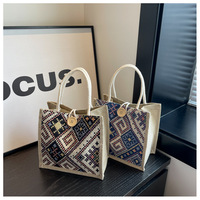 Sac à déjeuner bento en lin pour femme, style ethnique, nouvelle mode estivale, en toile et polyester avec fermeture éclair, pour usage extérieur, idéal pour les mamans, facile à nettoyer