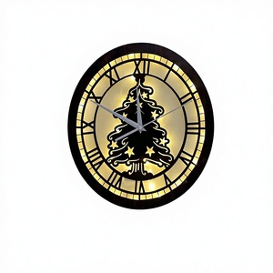 Christmas Tree <b>Wall</b> Clock Bamboo Wooden Art Deco LUMINOVA Analog Quartz Decorative <b>Lighted</b> Design <b>Battery</b> Operated Circular - Product Image 2