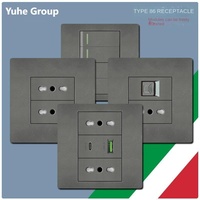 Prise murale tactile standard italienne en PC, 2 prises, protection IP22, 16A 250V, 2 ports USB Type-C, 86x86mm, durable