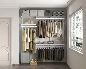 Đứng miễn phí có thể tháo rời mở rộng quần áo Organizer 1.8m DIY kim loại Closet Kệ Kit