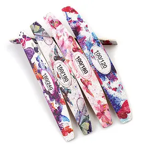 Professional 80/100/150/180/240 Double Side Oem Custom Printed Logo Top Zebra Nail File Double Sided Butterfly Gray Emery Boards