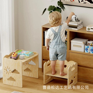 Wooden children's <b>study</b> table, cross-border creative Montessori children's weaning table and <b>chair</b> set, solid wood baby play - Product Image 2