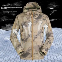 Veste tactique de camouflage coupe-vent, imperméable, à séchage rapide, résistante à l'abrasion, avec capuche en polaire et revêtement PU, pour le travail et le cyclisme
