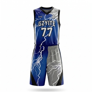 Ensemble d'uniformes de basketball en jersey Curry, dernier design, personnalisé <span class=keywords><strong>pour</strong></span> hommes, <span class=keywords><strong>été</strong></span>, séchage rapide, blanc/bleu, antibactérien, respirant - Product Image 1