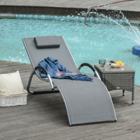 Chaise longue de patio ergonomique avec accoudoirs incurvés en S, structure en aluminium, chaise longue de piscine extérieure en maille Teslin