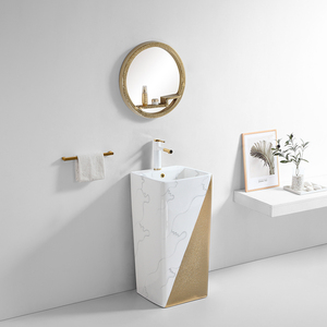 Yesson sang trọng vàng một mảnh bệ phòng tắm lưu vực thiết kế hiện đại bằng đá cẩm thạch gốm sàn gắn bồn rửa đứng một mình bệ - Product Image 3